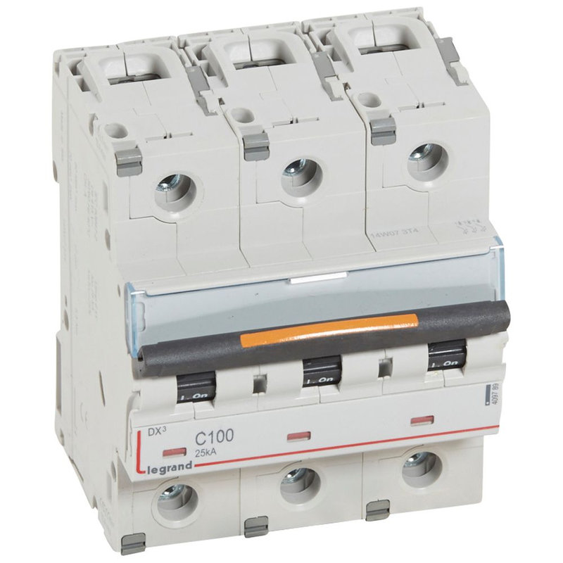 Legrand 409789 - disjoncteur DX³ 25kA arrivée haute/départ bas à vis 100A - courbe C 4,5 modules