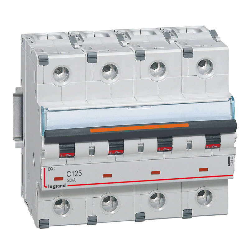 Legrand 409803 - Disjoncteur DX³ 25kA arrivée haut/départ bas vis 4P 125A - courbe C - 6 modules
