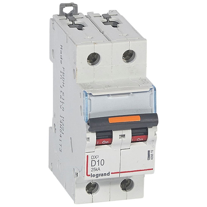 Legrand 409819 - Disjoncteur DX³ 25kA arrivée haute/départ bas vis 2P 10A -courbe D - 2 mod