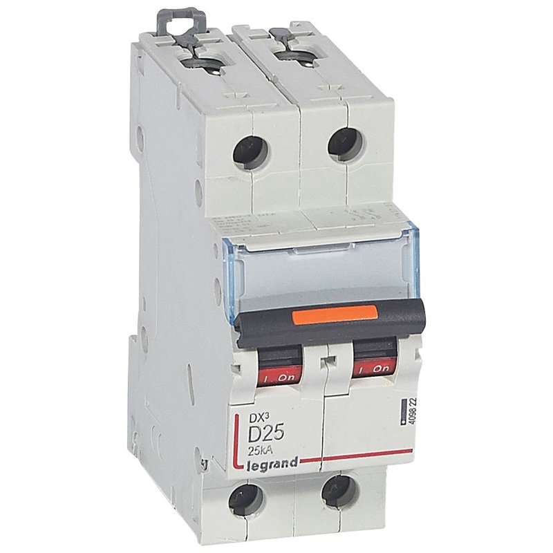 Legrand 409822 - Disjoncteur DX³ 25kA arrivée haute/départ bas vis 2P 25A -courbe D - 2 mod