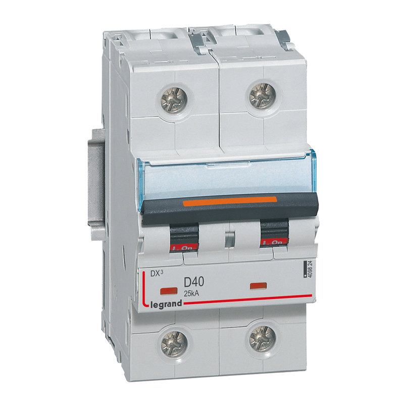 Legrand 409824 - Disjoncteur DX³ 25kA arrivée haute/départ bas vis 2P 40A -courbe D - 3 mod