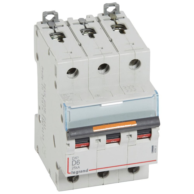 Legrand 409831 - Disjoncteur DX³ 25kA arrivée haute/départ bas vis 3P 6A -courbe D - 3 mod