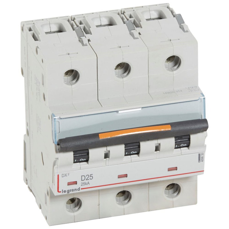 Legrand 409835 - Disjoncteur DX³ 25kA arrivée haute/départ bas vis 3P 25A -courbe D - 4,5 mod