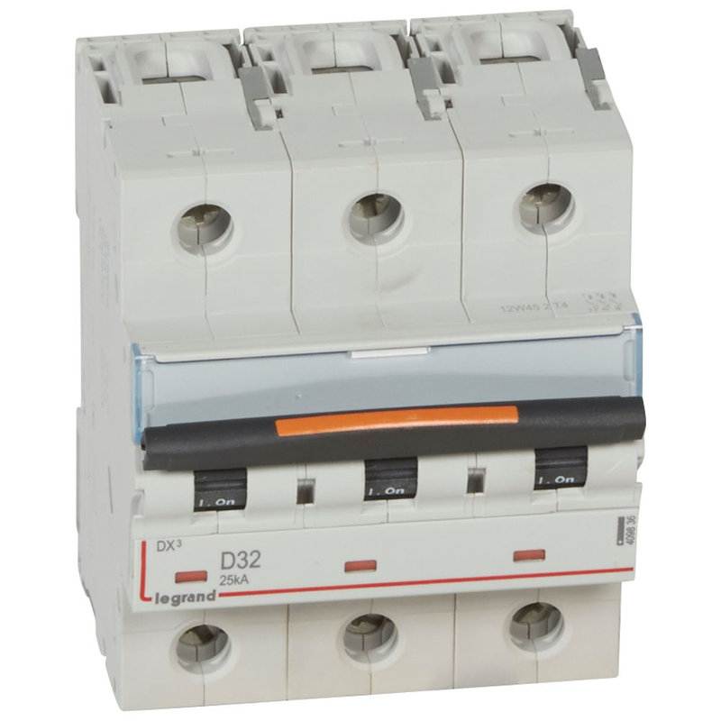 Legrand 409836 - Disjoncteur DX³ 25kA arrivée haute/départ bas vis 3P 32A -courbe D - 4,5 mod