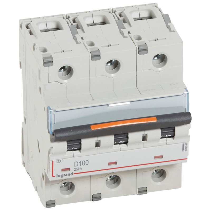 Legrand 409841 - Disjoncteur DX³ 25kA arrivée haute/départ bas vis 3P 100A -courbe D - 4,5 mod