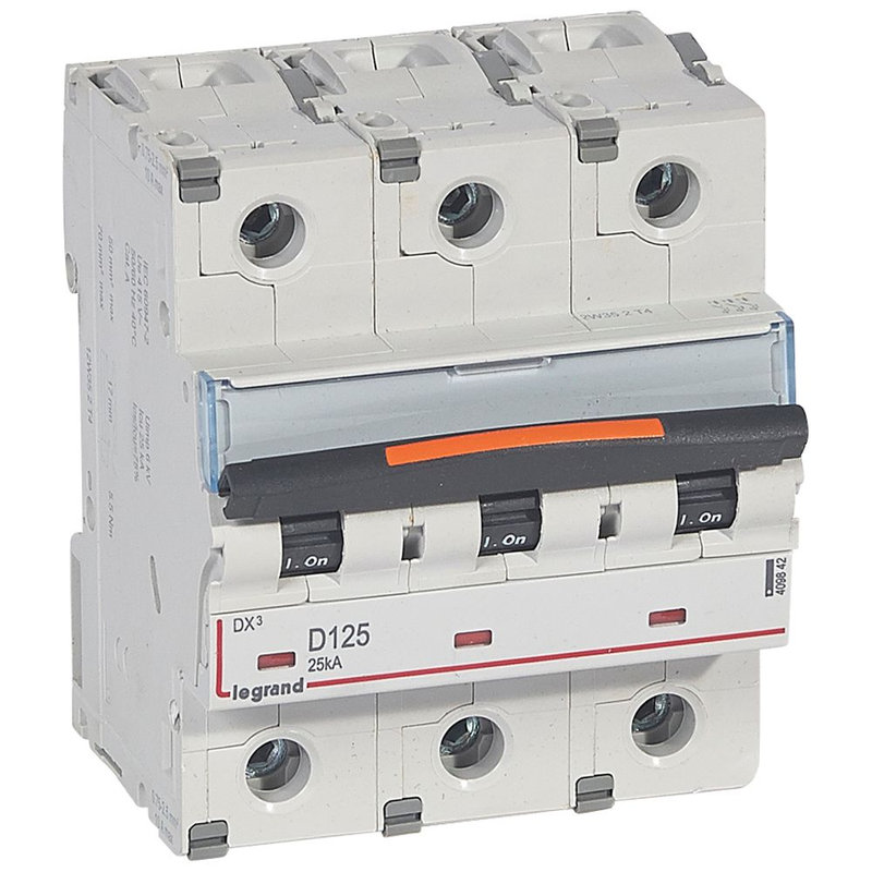 Legrand 409842 - Disjoncteur DX³ 25kA arrivée haute/départ bas vis 3P 125A -courbe D - 4,5 mod