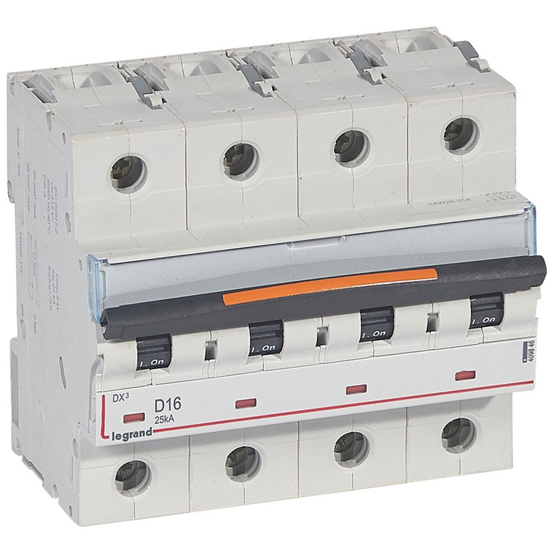 Legrand 409846 - Disjoncteur DX³ 25kA arrivée haute/départ bas vis 4P 16A -courbe D - 6 mod
