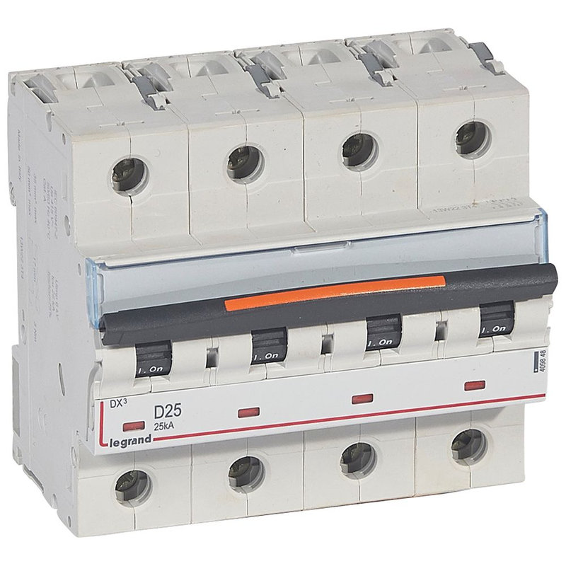 Legrand 409848 - Disjoncteur DX³ 25kA arrivée haute/départ bas vis 4P 25A -courbe D - 6 mod