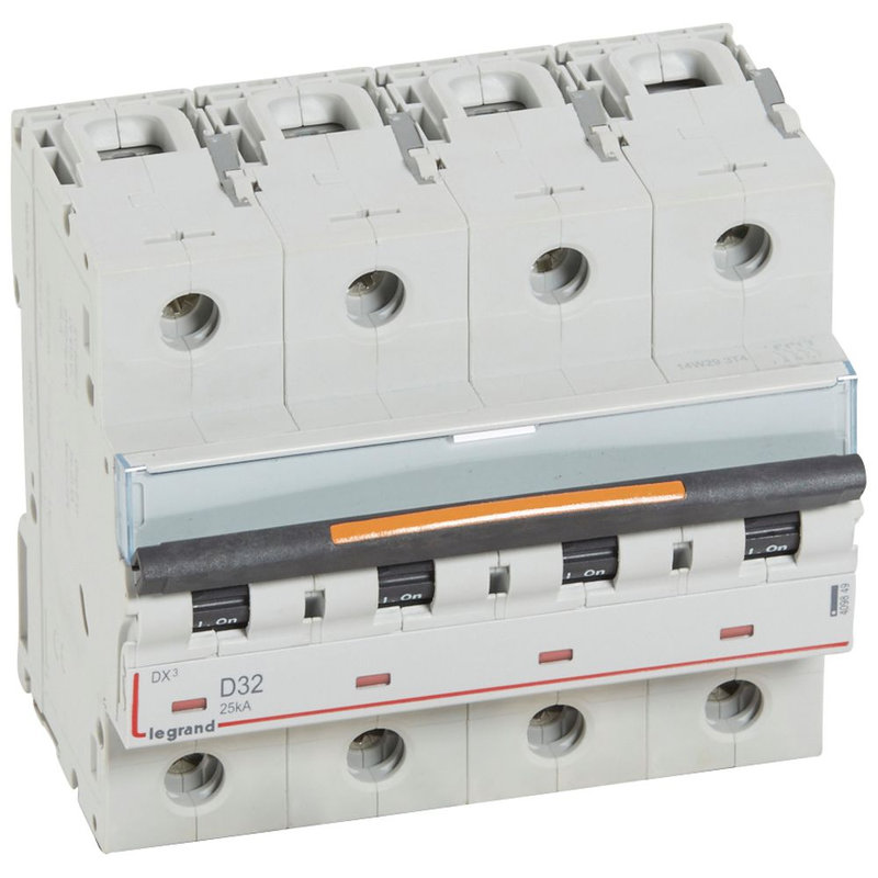 Legrand 409849 - Disjoncteur DX³ 25kA arrivée haute/départ bas vis 4P 32A -courbe D - 6 mod