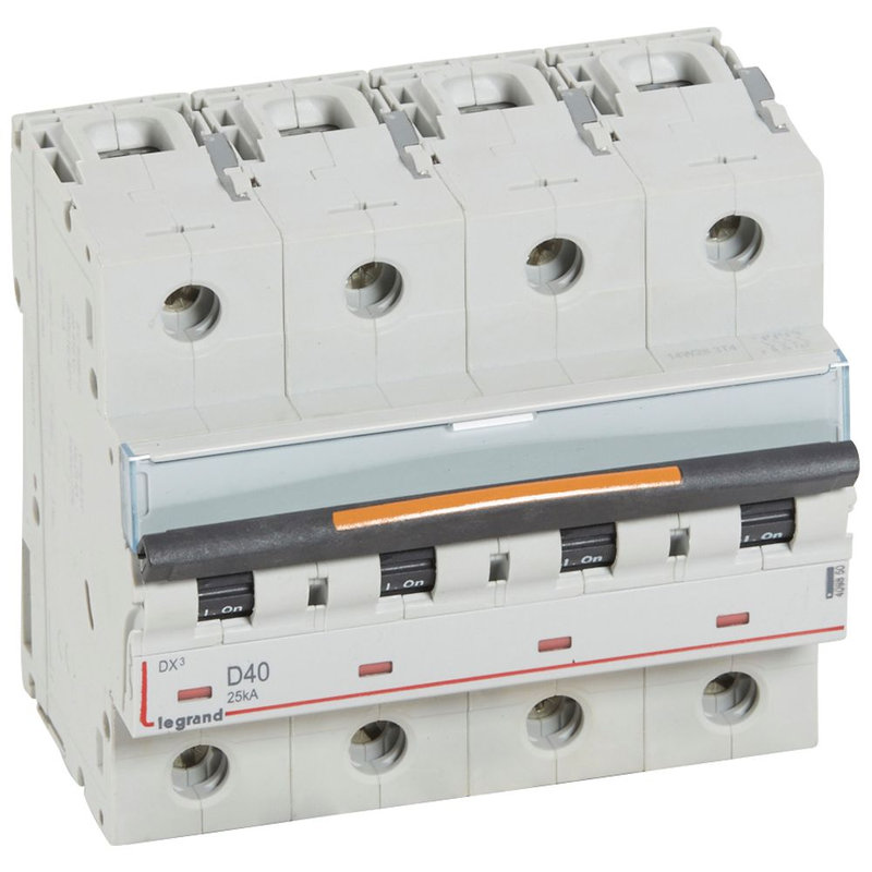 Legrand 409850 - Disjoncteur DX³ 25kA arrivée haute/départ bas vis 4P 40A -courbe D - 6 mod