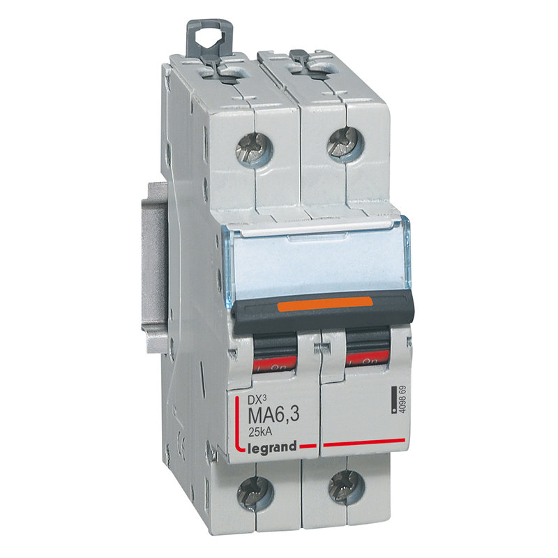 Legrand 409869 - Disjoncteur magnétique seul DX³ MA - vis/vis - 2P - 230/400V~ - 6,3 A - 25kA