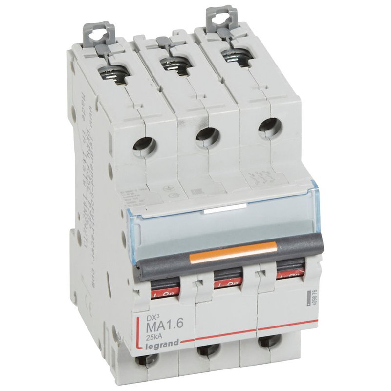 Legrand 409876 - Disjoncteur magnétique seul DX³ MA - vis/vis - 3P - 400V~ - 1,6A - 25kA - 3 mod