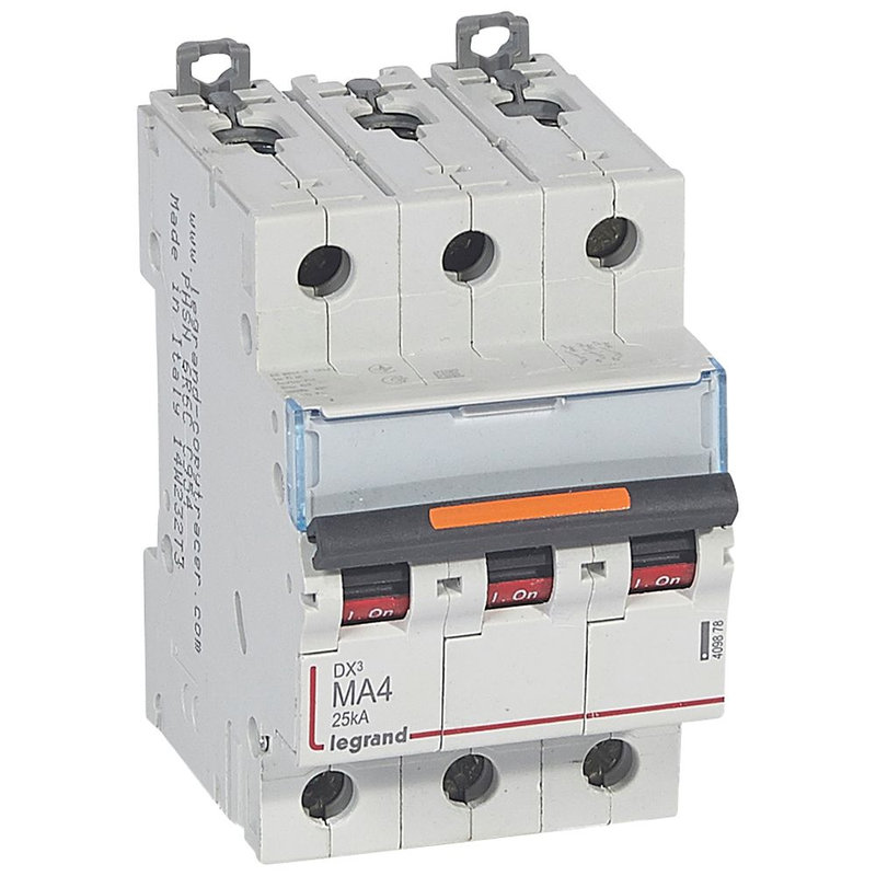 Legrand 409878 - Disjoncteur magnétique seul DX³ MA - vis/vis - 3P - 400V~ - 4A - 25kA - 3 mod