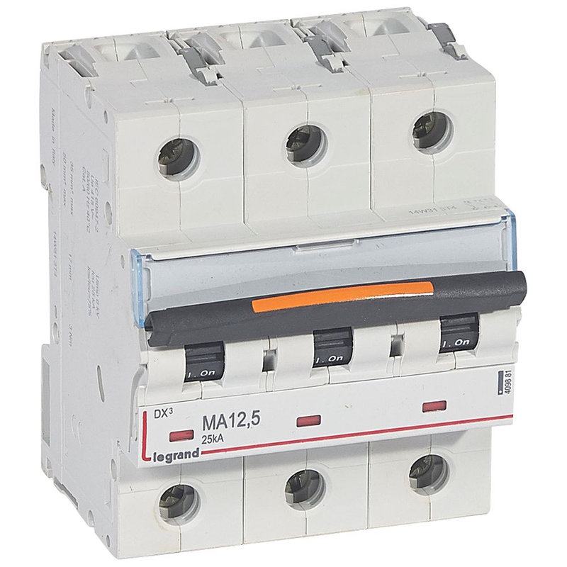Legrand 409881 - disj magnétique seul DX³ MA 25kA arrivée haute/départ bas à vis 12,5A 4,5modules