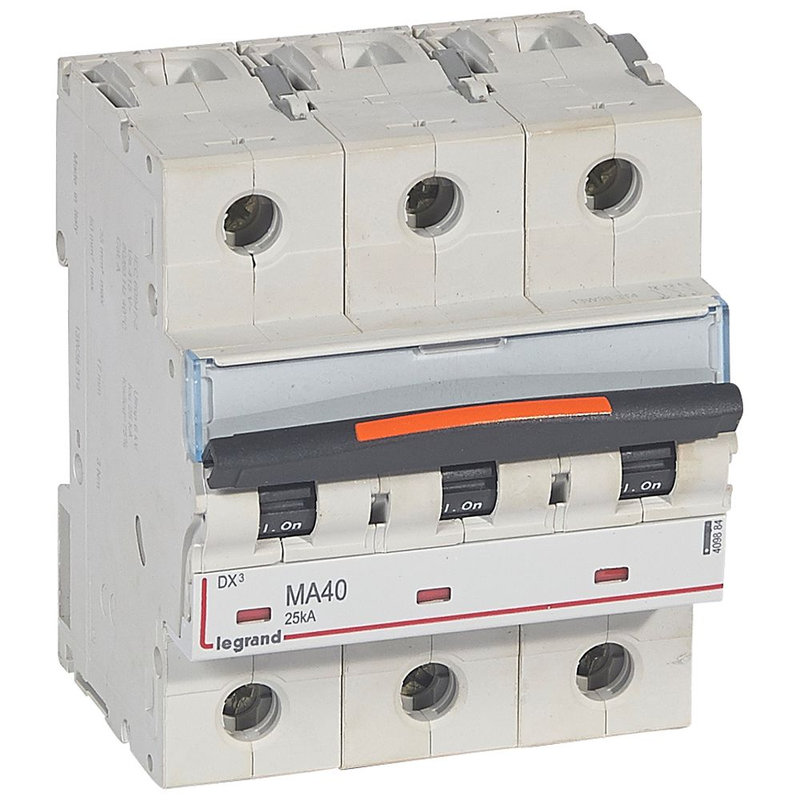 Legrand 409884 - Disj. magnétique seul DX³ MA 25kA arrivée haute/départ bas à vis 40A 4,5 modules