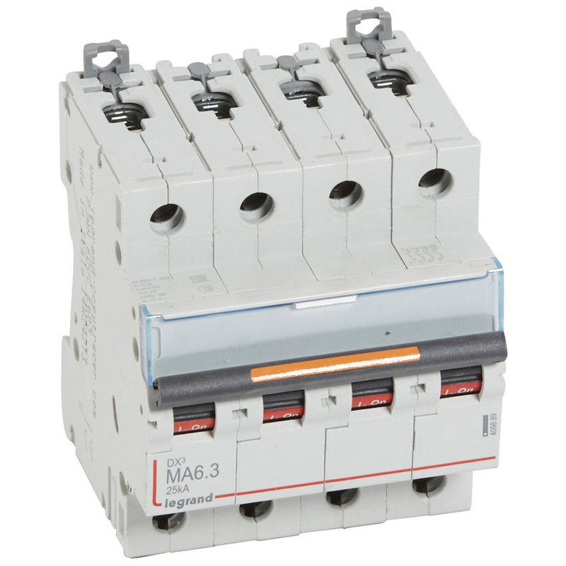 Legrand 409889 - Disjoncteur magnétique seul DX³ MA - vis/vis - 4P - 400V~ - 6,3A - 25kA - 4 mod