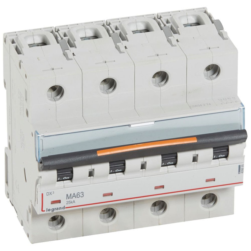 Legrand 409895 - Disj. magnétique seul DX³ MA 25kA arrivée haute/départ bas à vis 63A -6 modules