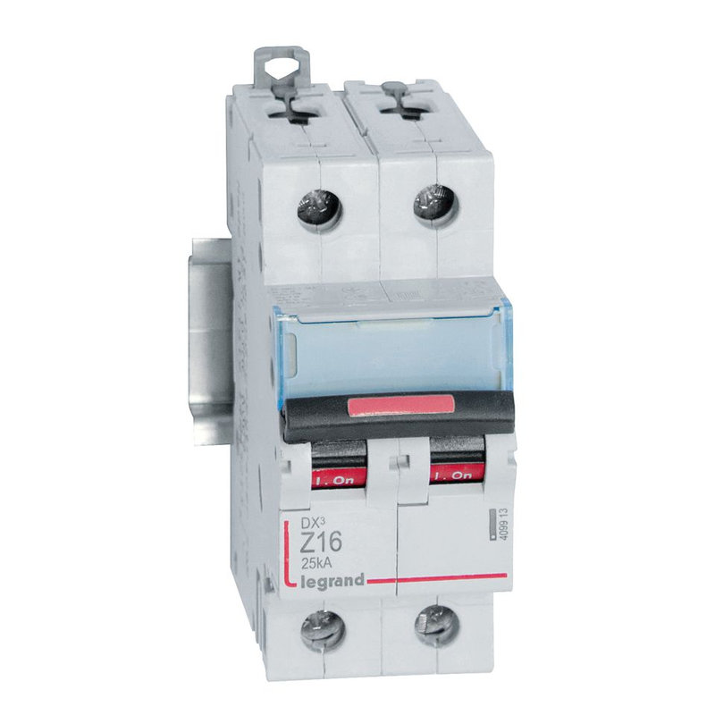 Legrand 409913 - Disjoncteur DX³ 25kA arrivée haute/départ bas vis 2P 16A - courbe Z - 2 mod