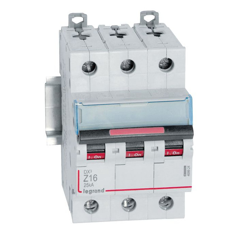 Legrand 409924 - Disjoncteur DX³ 25kA arrivée haute/départ bas vis 3P 16A - courbe Z - 3 mod
