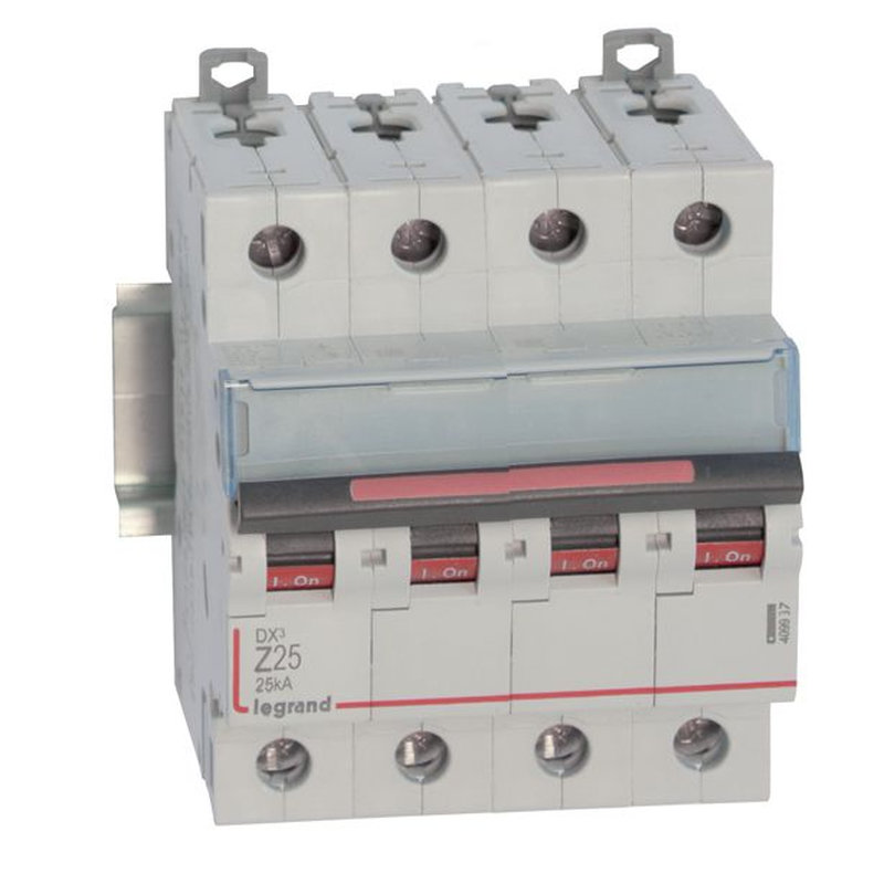 Legrand 409937 - Disjoncteur DX³ 25kA arrivée haute/départ bas vis 4P 25A - courbe Z - 4 mod