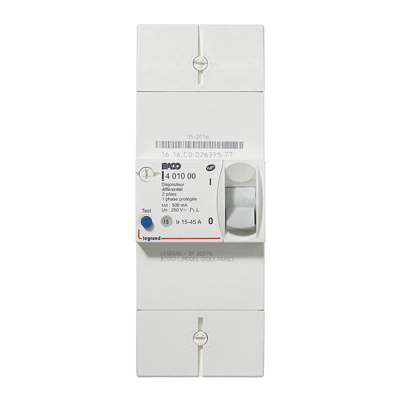 Legrand 401000 - Disjoncteur de branchement Enedis bipolaire différentiel 500mA instantané - 45A