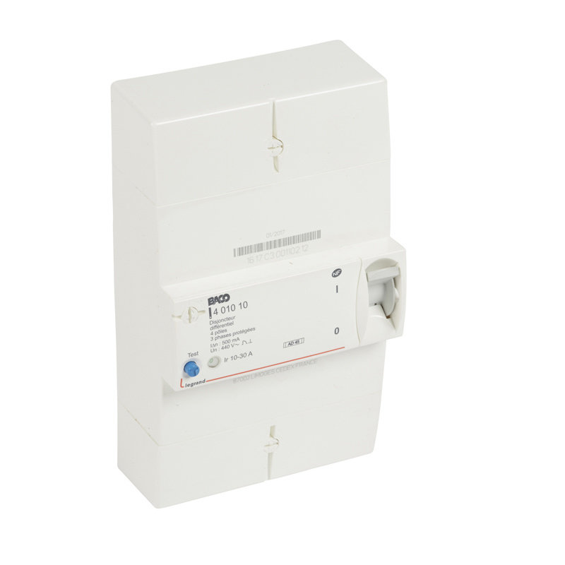 Legrand 401010 - Disjoncteur branchement Enedis tétrapolaire différentiel 500mA instantané - 30A