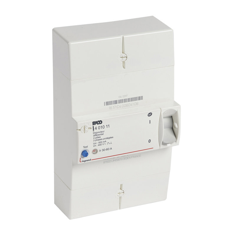 Legrand 401011 - Disjoncteur branchement Enedis tétrapolaire différentiel 500mA instantané - 60A