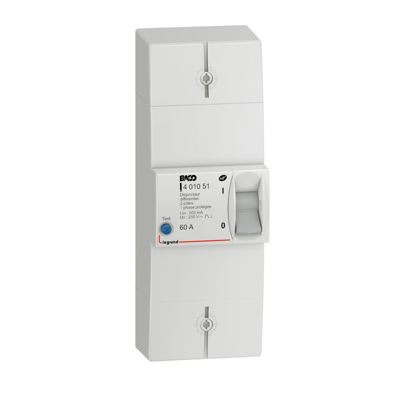 Legrand 401051 - Disjoncteur branchement Enedis bipolaire différentiel 500mA 60A non réglable