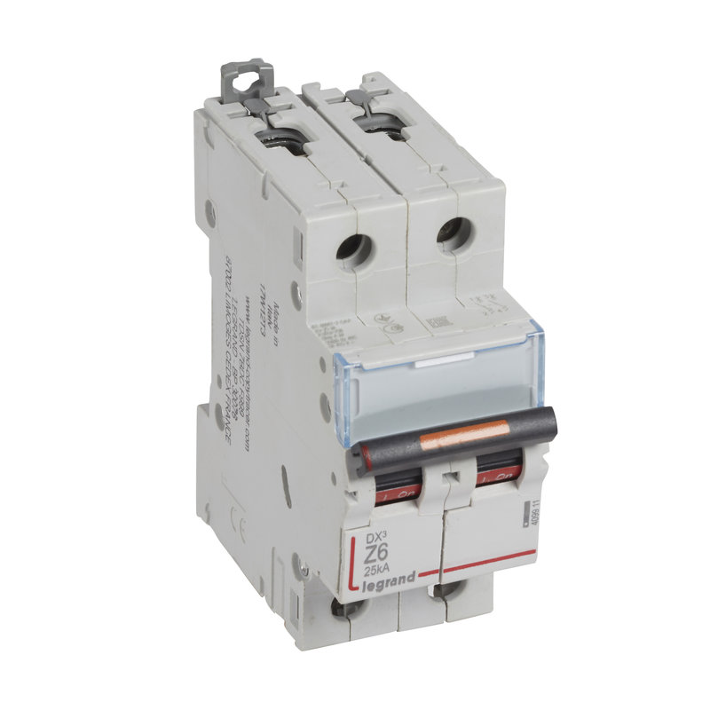 Legrand 409911 - Disjoncteur DX³ 25kA arrivée haute/départ bas vis 2P 6A - courbe Z - 2 mod