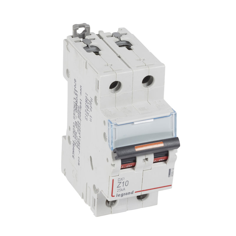 Legrand 409912 - Disjoncteur DX³ 25kA arrivée haute/départ bas vis 2P 10A - courbe Z - 2 mod