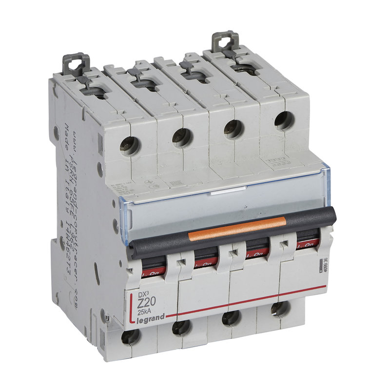 Legrand 409936 - Disjoncteur DX³ 25kA arrivée haute/départ bas vis 4P 20A - courbe Z - 4 mod