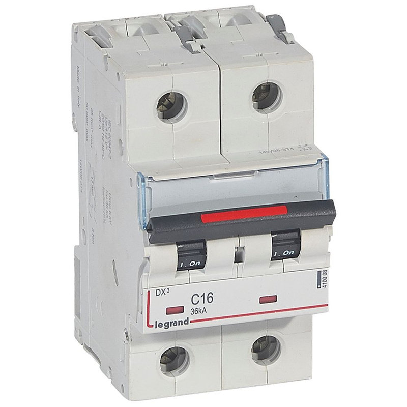 Legrand 410008 - Disjoncteur DX³ 36kA arrivée haute/départ bas vis 2P 16A - courbe C - 3 mod