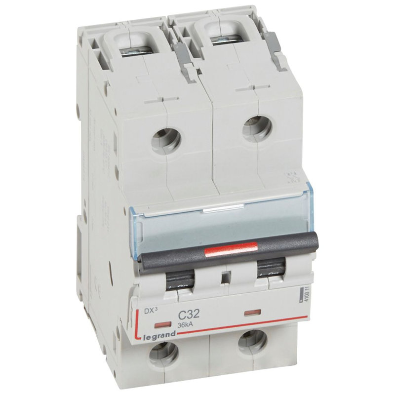 Legrand 410011 - Disjoncteur DX³ 36kA arrivée haute/départ bas vis 2P 32A - courbe C - 3 mod