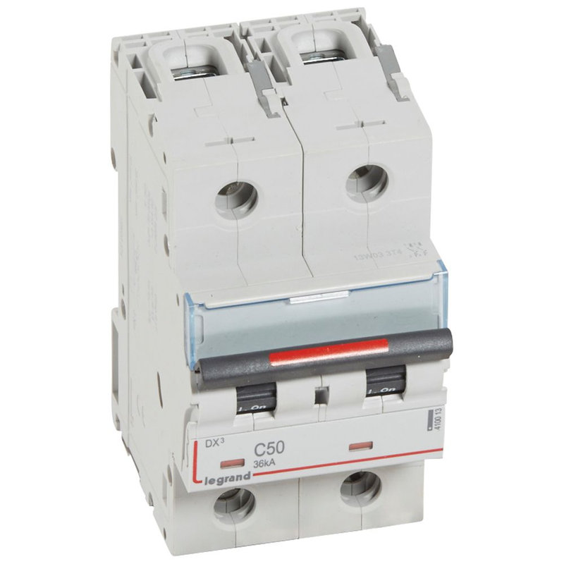 Legrand 410013 - Disjoncteur DX³ 36kA arrivée haute/départ bas vis 2P 50A - courbe C - 3 mod