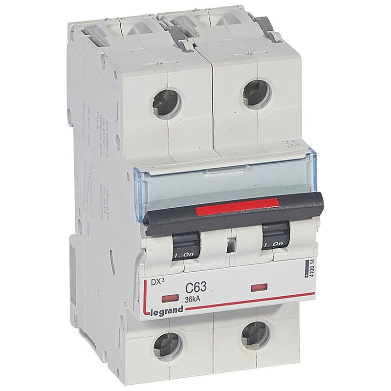 Legrand 410014 - Disjoncteur DX³ 36kA arrivée haute/départ bas vis 2P 63A - courbe C - 3 mod