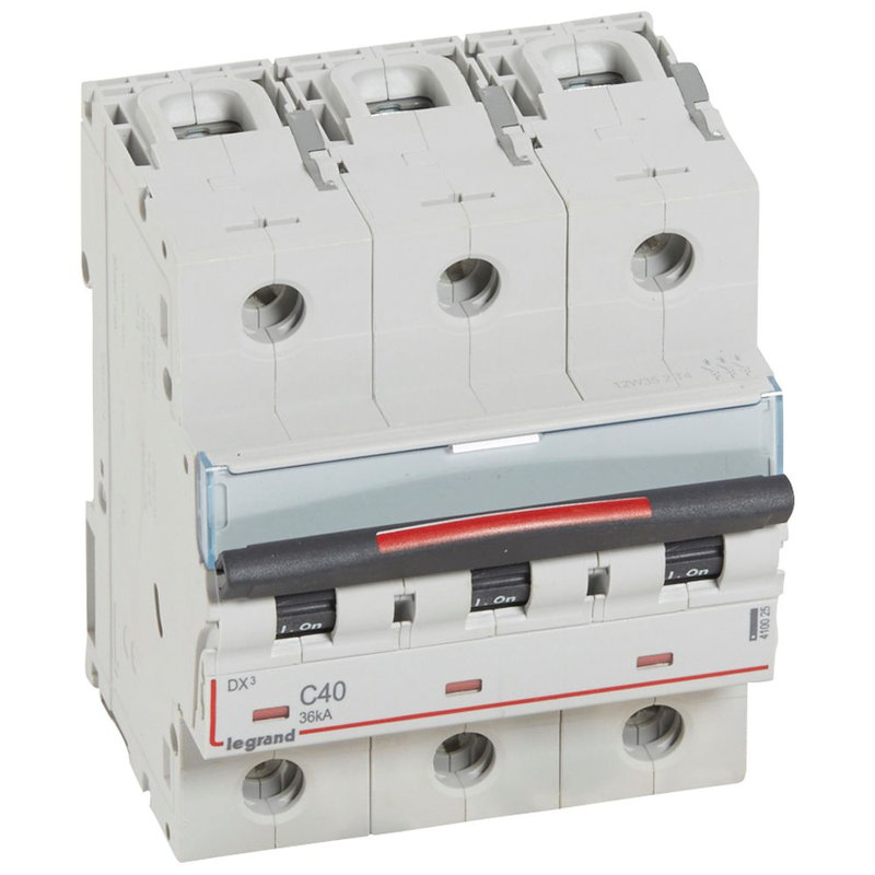 Legrand 410025 - Disjoncteur DX³ 36kA arrivée haute/départ bas vis 3P 40A - courbe C - 4,5 mod