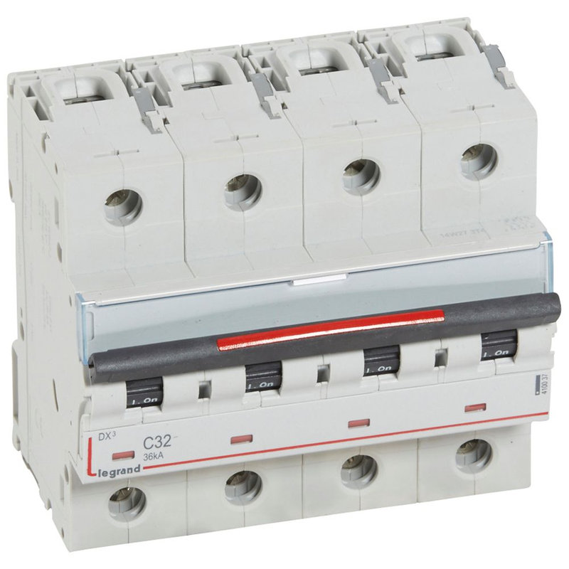 Legrand 410037 - Disjoncteur DX³ 36kA arrivée haute/départ bas vis 4P 32A - courbe C - 6 mod