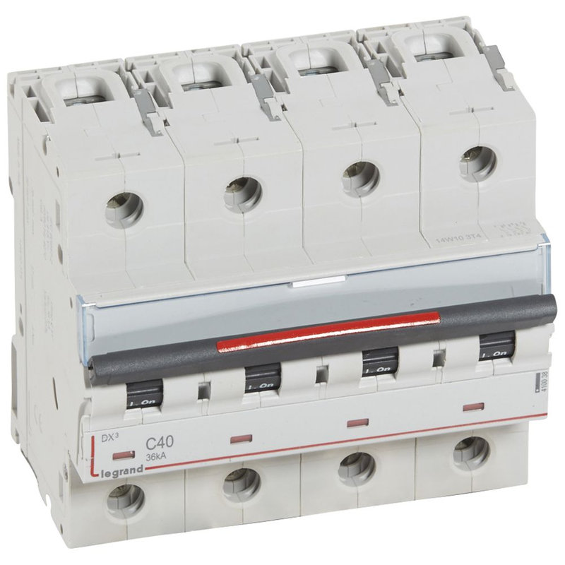 Legrand 410038 - Disjoncteur DX³ 36kA arrivée haute/départ bas vis 4P 40A - courbe C - 6 mod