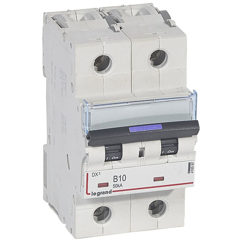 Legrand 410097 - Disjoncteur DX³ 50kA arrivée haute/départ bas vis 2P 10A - courbe B - 3 mod