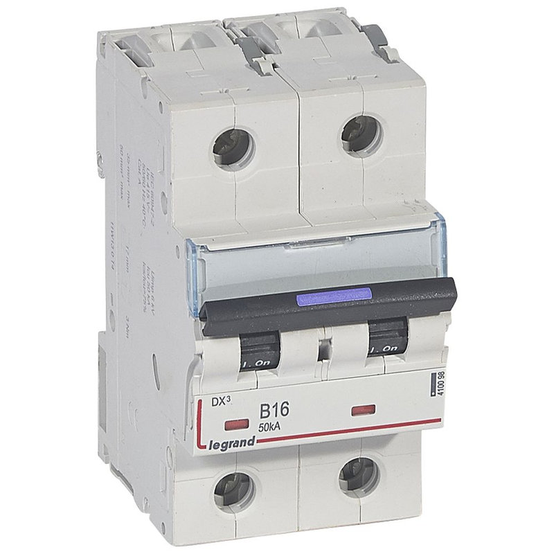 Legrand 410098 - Disjoncteur DX³ 50kA arrivée haute/départ bas vis 2P 16A - courbe B - 3 mod