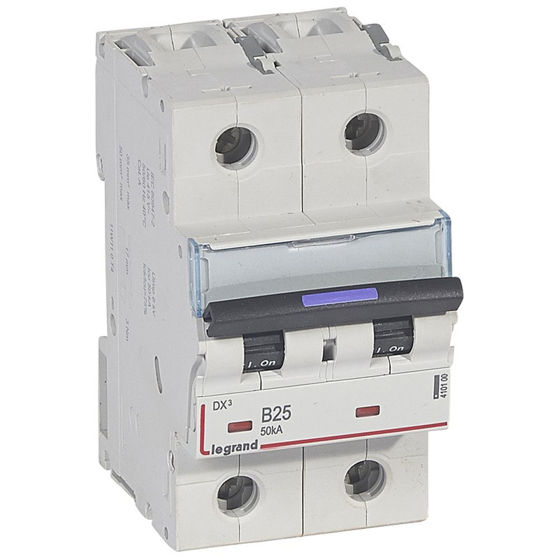 Legrand 410100 - Disjoncteur DX³ 50kA arrivée haute/départ bas vis 2P 25A - courbe B - 3 mod