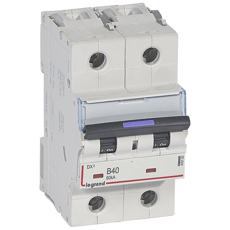 Legrand 410102 - Disjoncteur DX³ 50kA arrivée haute/départ bas vis 2P 40A - courbe B - 3 mod