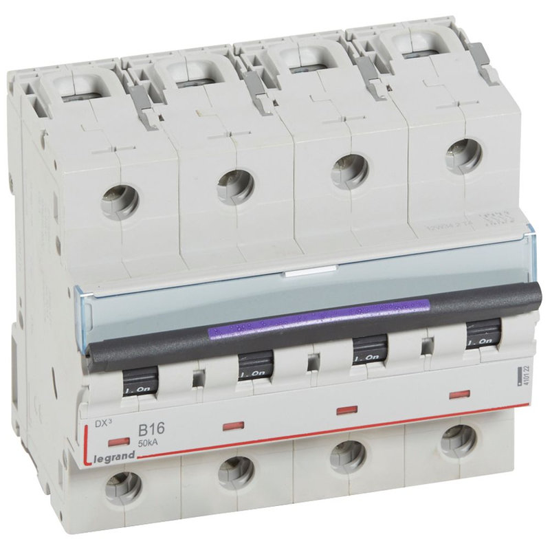 Legrand 410122 - Disj. DX³ 50kA arrivée haute, départ bas à vis 4P 400V~ - 16A courbe B 6 modules