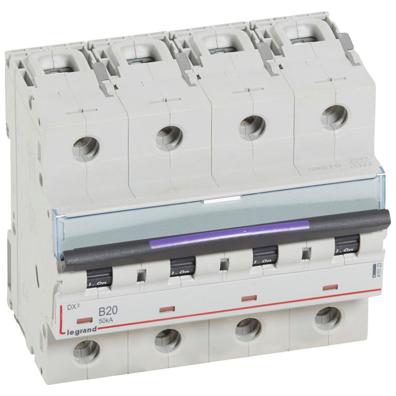 Legrand 410123 - Disj. DX³ 50kA arrivée haute, départ bas à vis 4P 400V~ - 20A courbe B 6 modules