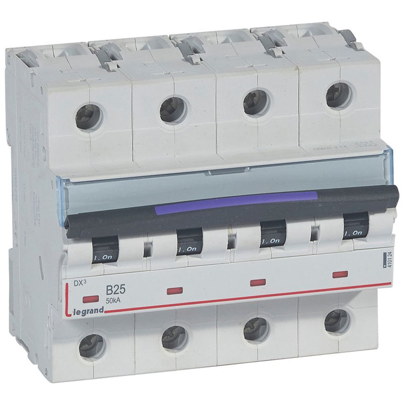 Legrand 410124 - Disj. DX³ 50kA arrivée haute, départ bas à vis 4P 400V~ - 25A courbe B 6 modules