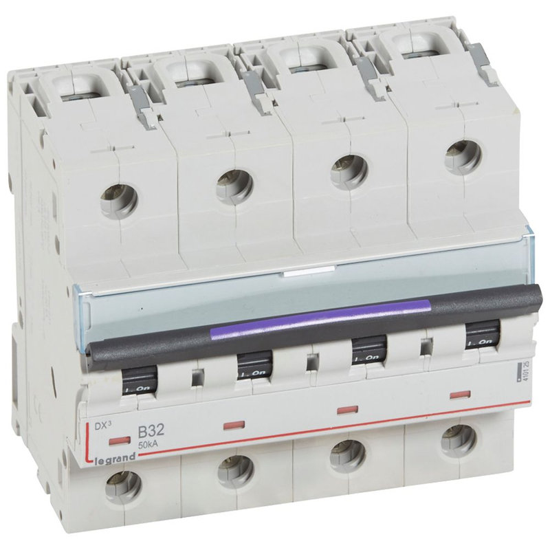 Legrand 410125 - Disj. DX³ 50kA arrivée haute, départ bas à vis 4P 400V~ - 32A courbe B 6 modules