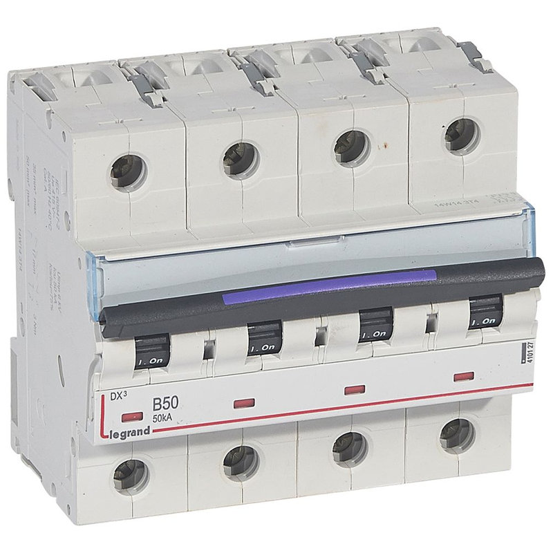 Legrand 410127 - Disj. DX³ 50kA arrivée haute, départ bas à vis 4P 400V~ - 50A courbe B 6 modules