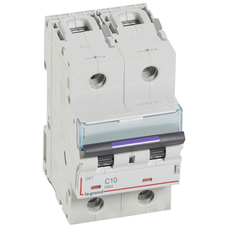 Legrand 410147 - Disjoncteur DX³ 50kA arrivée haute/départ bas vis 2P 10A - courbe C - 3 mod