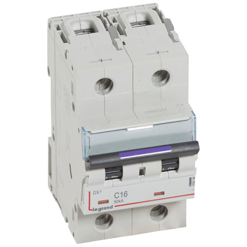 Legrand 410148 - Disjoncteur DX³ 50kA arrivée haute/départ bas vis 2P 16A - courbe C - 3 mod