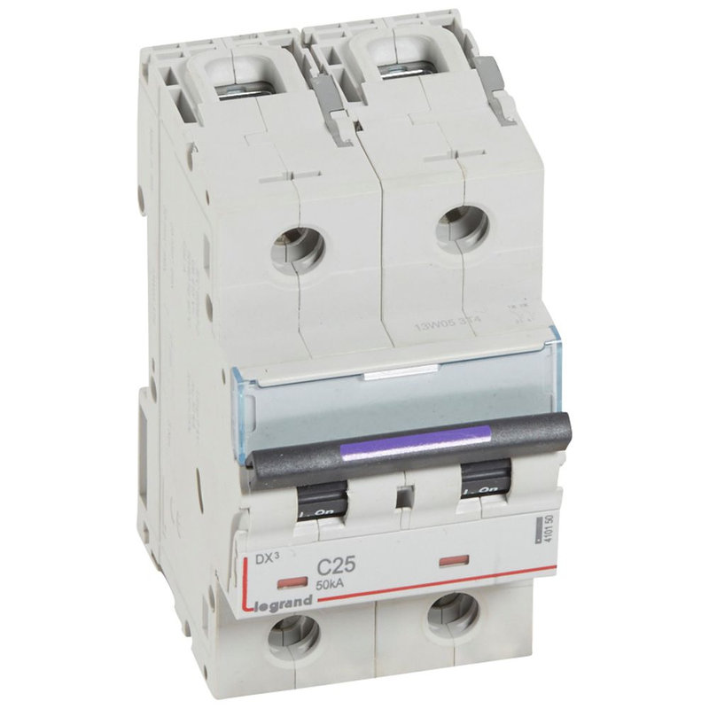 Legrand 410150 - Disjoncteur DX³ 50kA arrivée haute/départ bas vis 2P 25A - courbe C - 3 mod